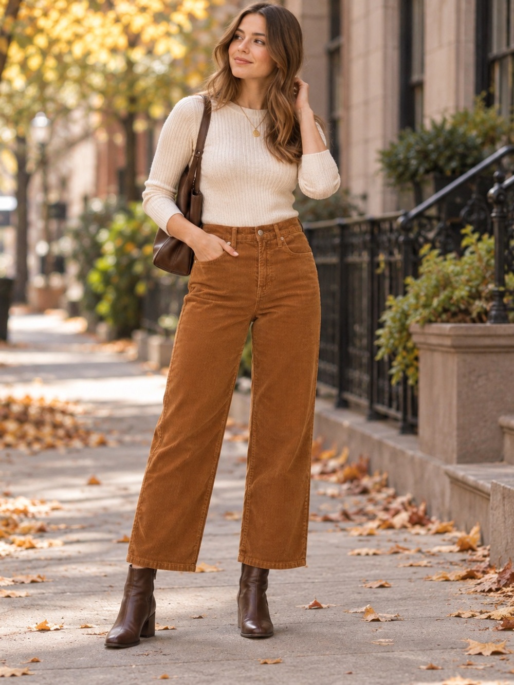GAP Wide-Leg Corduroy Pants in Camel Brown